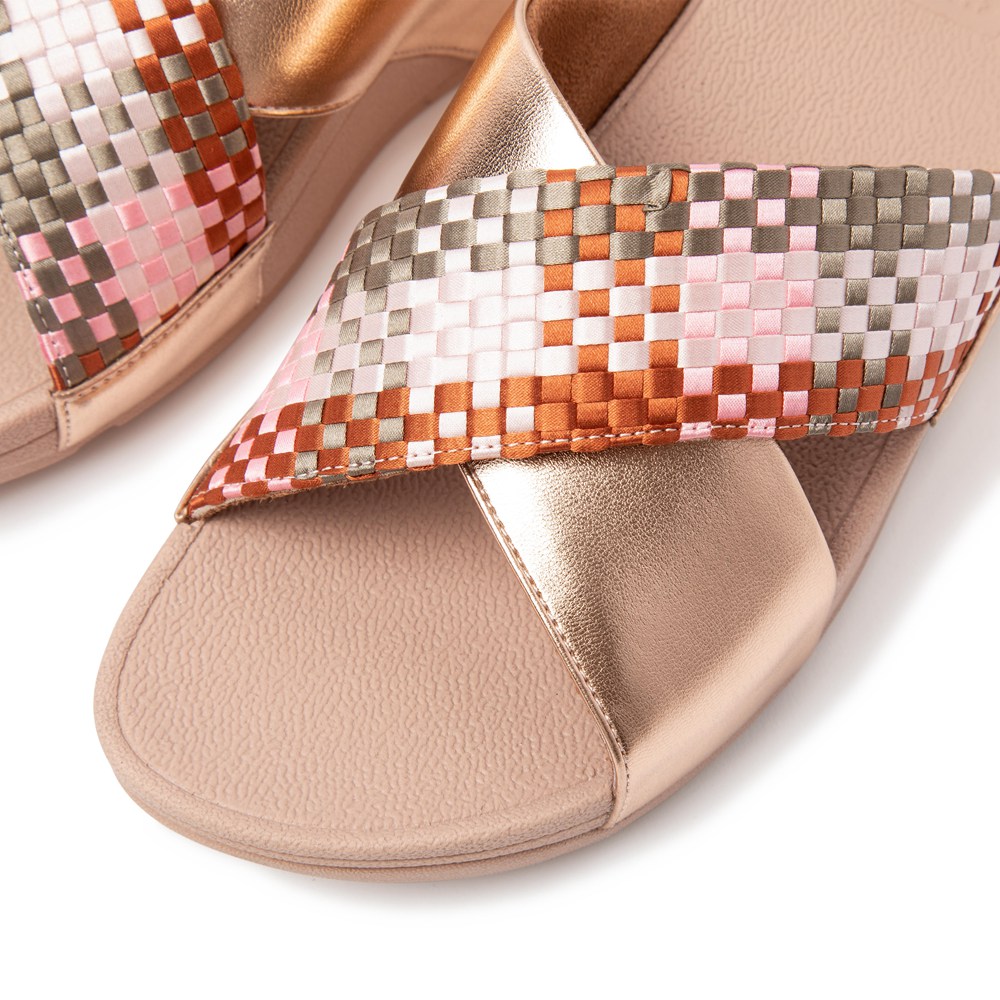 Fitflop Womens Slides Coral Pink - Lulu Silky-weave Cross - 32WGTIEJQ